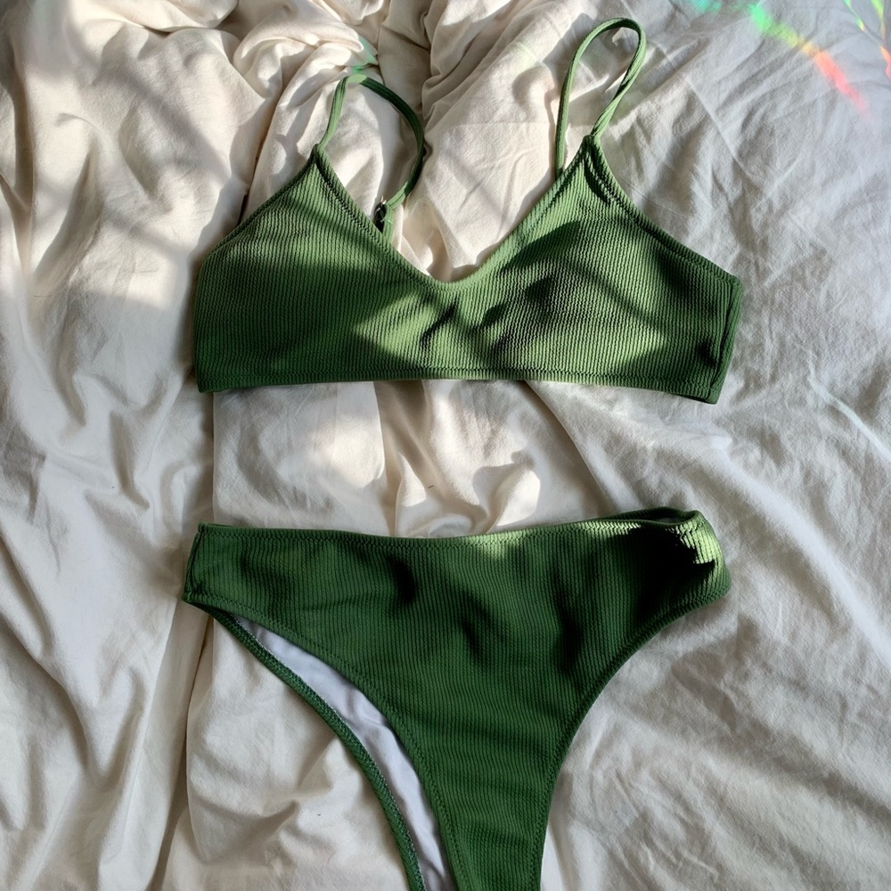 Cheeky Ribbed Green Zaful Bikini